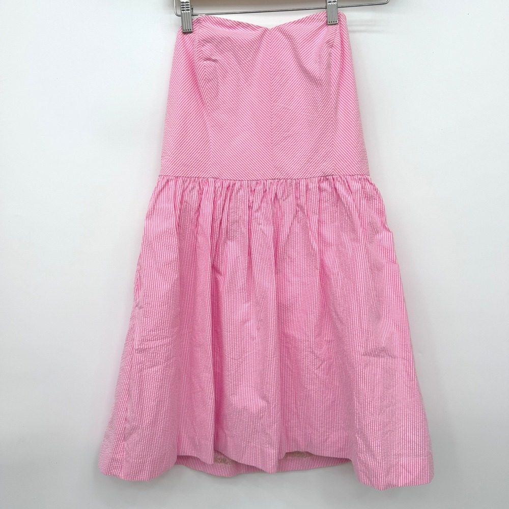Lilly Pulitzer Richelle Strapless Seersucker Bow Back Mini Dress Womens 10 Pink - Picture 2 of 9